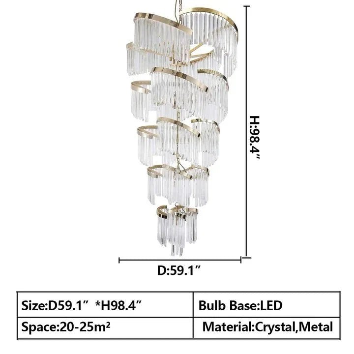 Oversized Modern Designer Creative Multi-tiered Luxury Spiral Crystal Chandelier For High-ceiling Foyer/Entryway/Hallway - Zelno Lighting