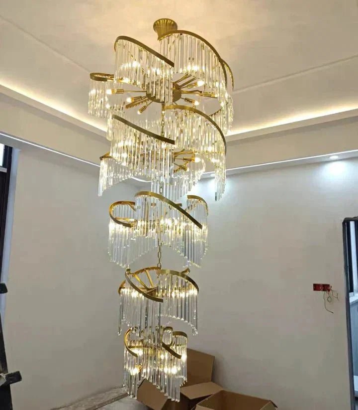 Oversized Modern Designer Creative Multi-tiered Luxury Spiral Crystal Chandelier For High-ceiling Foyer/Entryway/Hallway - Zelno Lighting