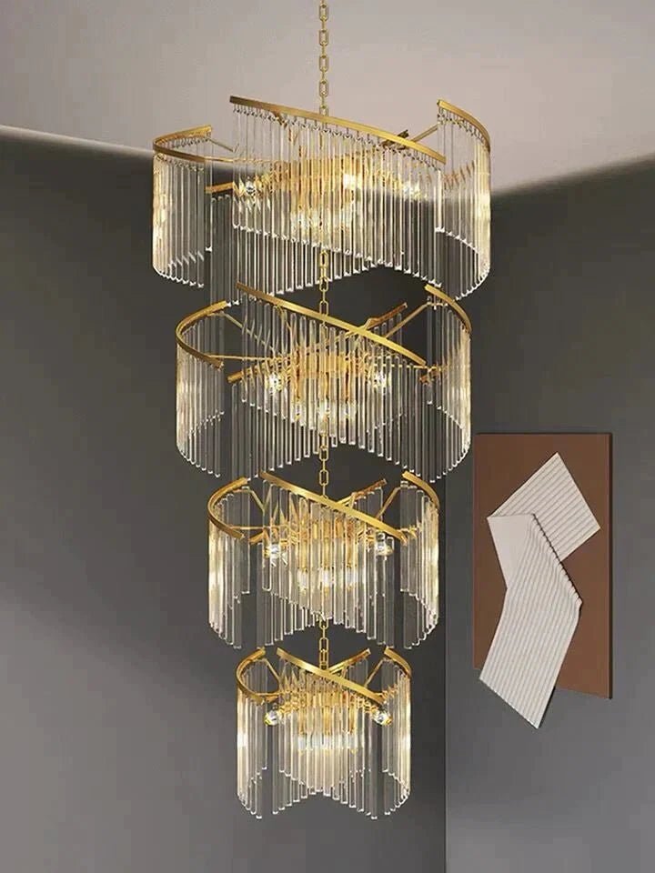 Oversized Modern Designer Creative Multi-tiered Luxury Spiral Crystal Chandelier For High-ceiling Foyer/Entryway/Hallway - Zelno Lighting