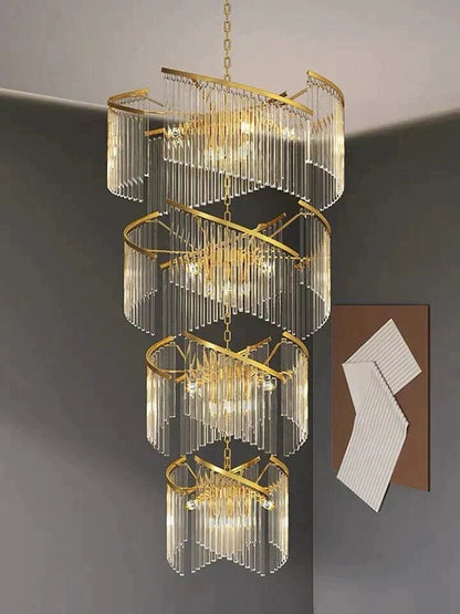 Oversized Modern Designer Creative Multi-tiered Luxury Spiral Crystal Chandelier For High-ceiling Foyer/Entryway/Hallway - Zelno Lighting