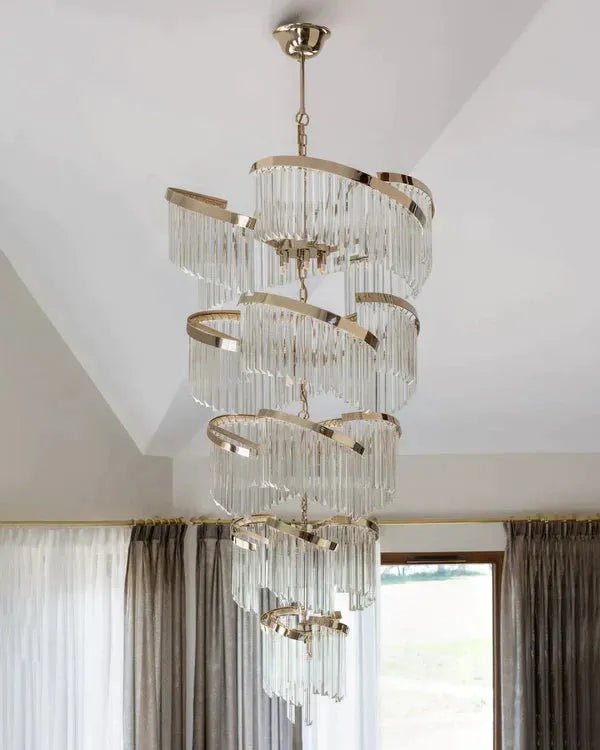 Oversized Modern Designer Creative Multi-tiered Luxury Spiral Crystal Chandelier For High-ceiling Foyer/Entryway/Hallway - Zelno Lighting