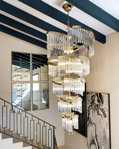 Oversized Modern Designer Creative Multi-tiered Luxury Spiral Crystal Chandelier For High-ceiling Foyer/Entryway/Hallway - Zelno Lighting