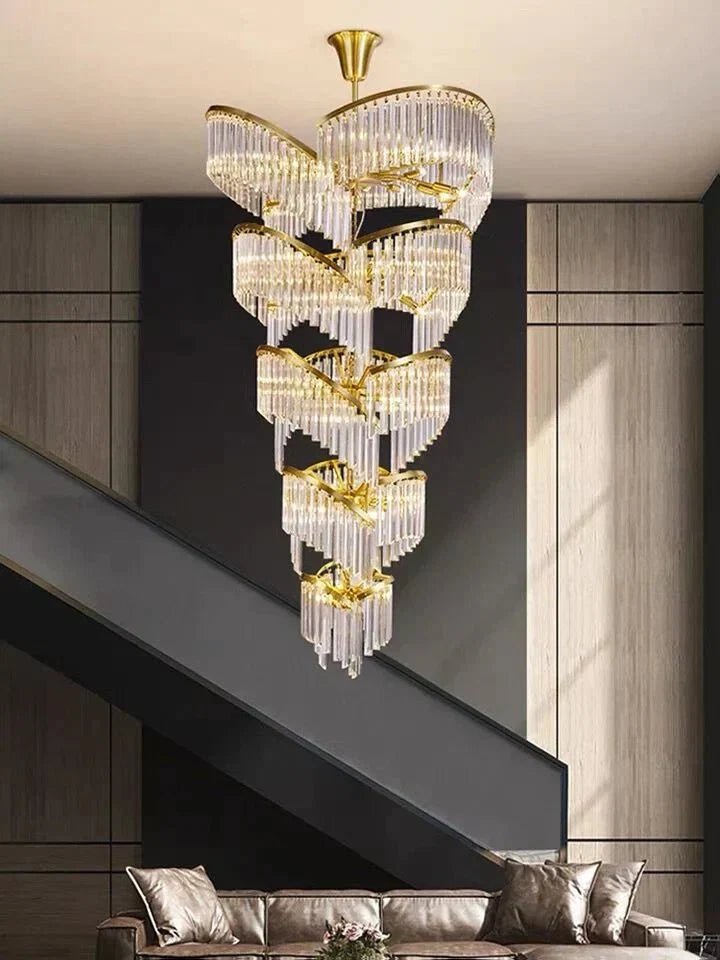 Oversized Modern Designer Creative Multi-tiered Luxury Spiral Crystal Chandelier For High-ceiling Foyer/Entryway/Hallway - Zelno Lighting