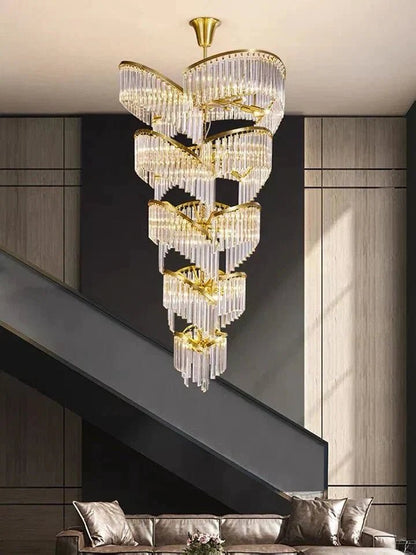 Oversized Modern Designer Creative Multi-tiered Luxury Spiral Crystal Chandelier For High-ceiling Foyer/Entryway/Hallway - Zelno Lighting