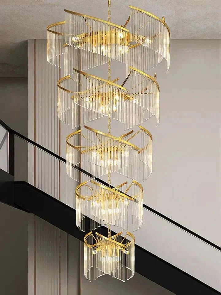 Oversized Modern Designer Creative Multi-tiered Luxury Spiral Crystal Chandelier For High-ceiling Foyer/Entryway/Hallway - Zelno Lighting