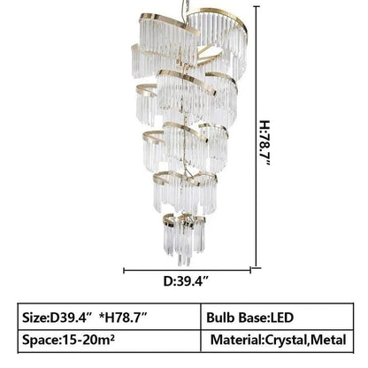Oversized Modern Designer Creative Multi-tiered Luxury Spiral Crystal Chandelier For High-ceiling Foyer/Entryway/Hallway - Zelno Lighting