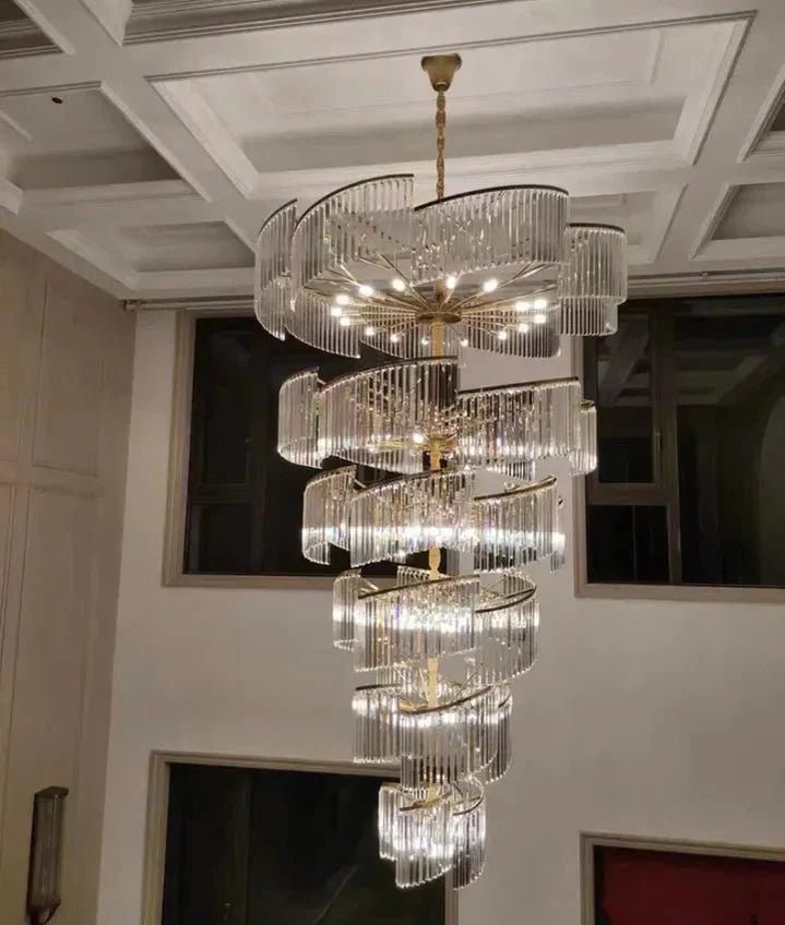Oversized Modern Designer Creative Multi-tiered Luxury Spiral Crystal Chandelier For High-ceiling Foyer/Entryway/Hallway - Zelno Lighting