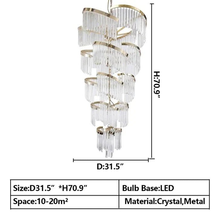 Oversized Modern Designer Creative Multi-tiered Luxury Spiral Crystal Chandelier For High-ceiling Foyer/Entryway/Hallway - Zelno Lighting