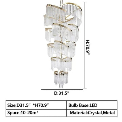 Oversized Modern Designer Creative Multi-tiered Luxury Spiral Crystal Chandelier For High-ceiling Foyer/Entryway/Hallway - Zelno Lighting