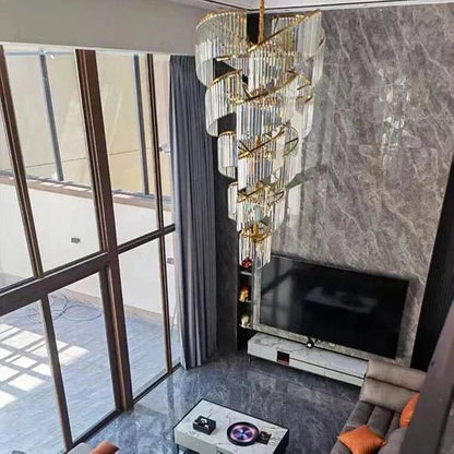 Oversized Modern Designer Creative Multi-tiered Luxury Spiral Crystal Chandelier For High-ceiling Foyer/Entryway/Hallway - Zelno Lighting