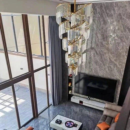 Oversized Modern Designer Creative Multi-tiered Luxury Spiral Crystal Chandelier For High-ceiling Foyer/Entryway/Hallway - Zelno Lighting