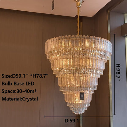 Oversized Multi-layers Luxury Gold Crystal Chandelier For Large Foyer/Hallway/Entryway - Zelno Lighting