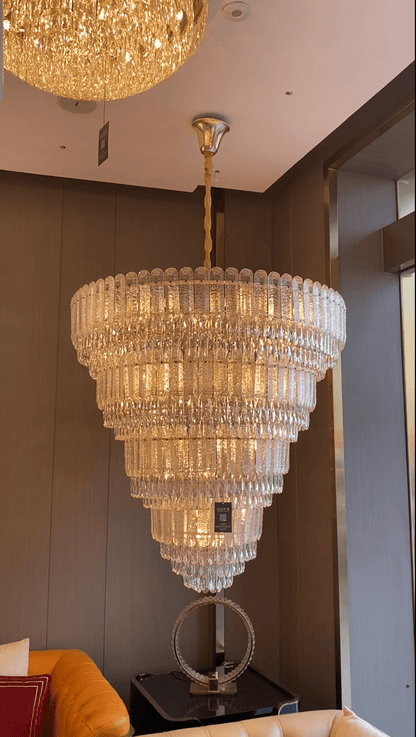 Oversized Multi-layers Luxury Gold Crystal Chandelier For Large Foyer/Hallway/Entryway - Zelno Lighting