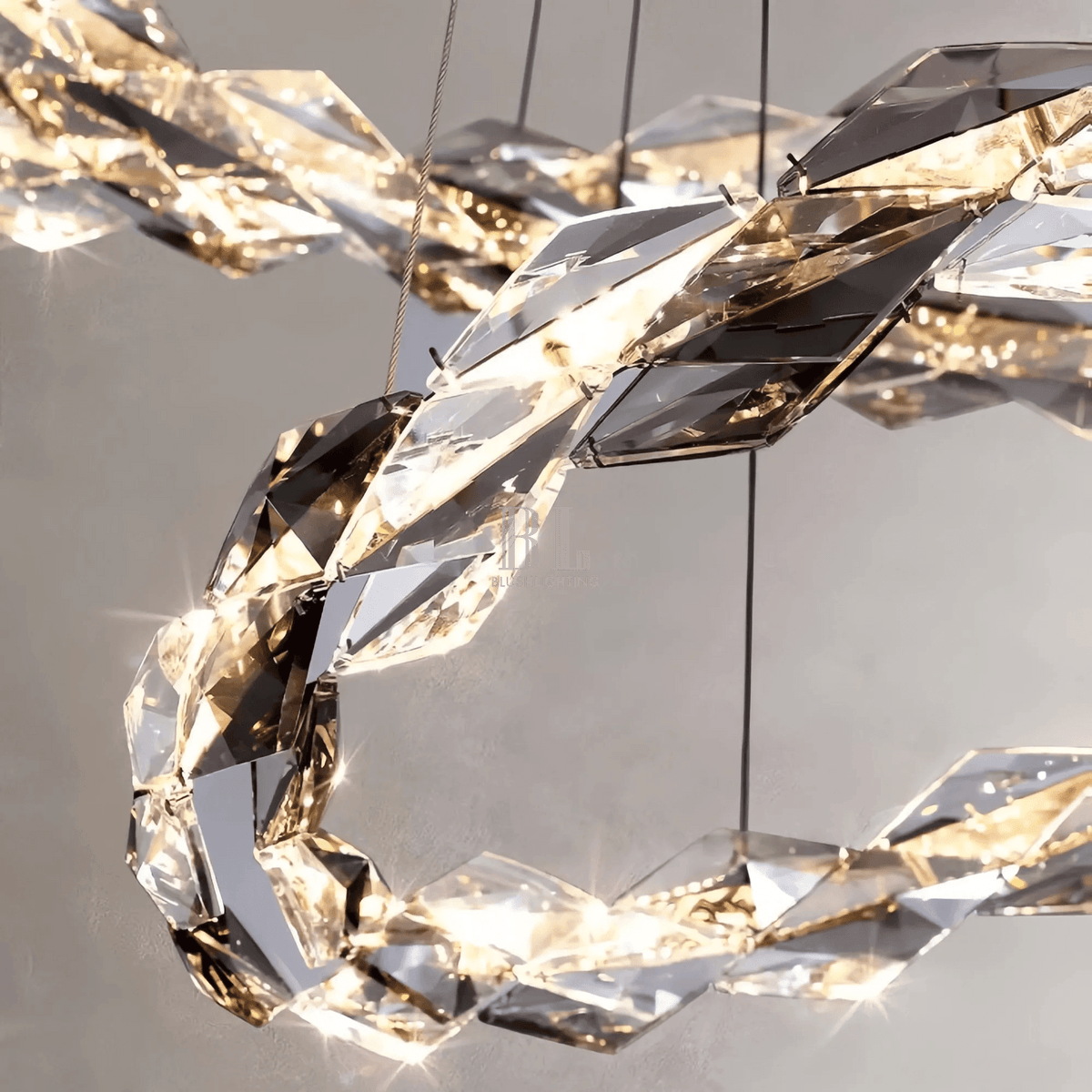 Oversized Multi-Tiered Rings Crystal Chandelier Modern Clear and Grey Crystal Ceiling Light Fixture For Staircase/Foyer/Hallway/Entryway - Zelno Lighting