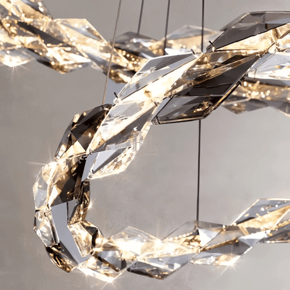 Oversized Multi-Tiered Rings Crystal Chandelier Modern Clear and Grey Crystal Ceiling Light Fixture For Staircase/Foyer/Hallway/Entryway - Zelno Lighting