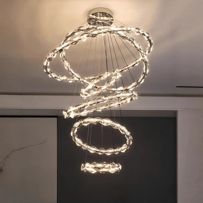 Oversized Multi-Tiered Rings Crystal Chandelier Modern Clear and Grey Crystal Ceiling Light Fixture For Staircase/Foyer/Hallway/Entryway - Zelno Lighting