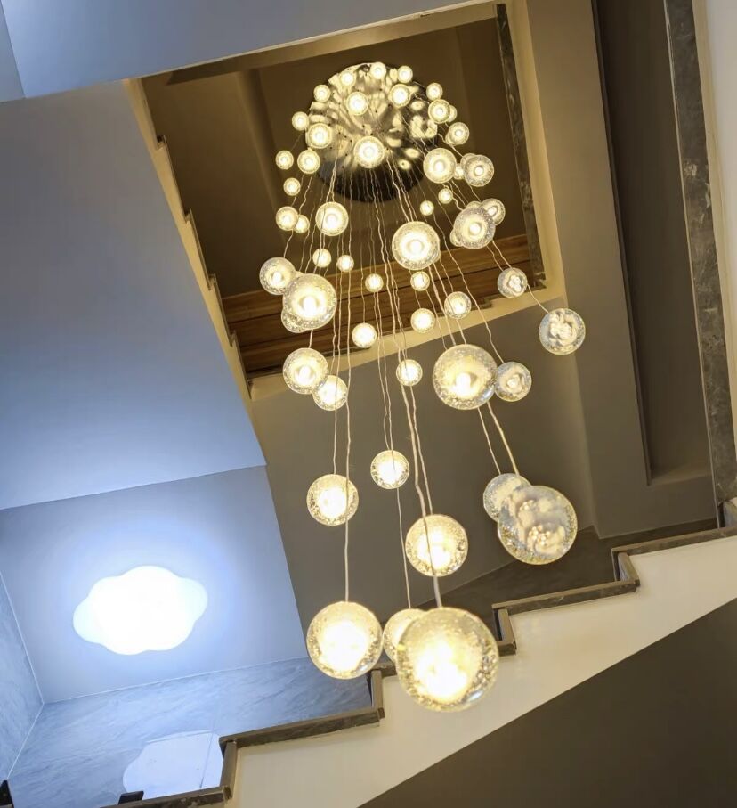 Oversized Nordic Art Round Air Bubbles Pendant Chandelier for Stairs/Spiral Staircase/Hotel Lobby - Zelno Lighting