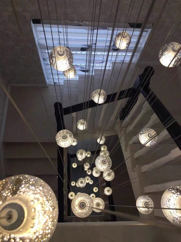 Oversized Nordic Art Round Air Bubbles Pendant Chandelier for Stairs/Spiral Staircase/Hotel Lobby - Zelno Lighting