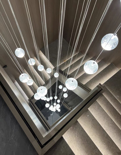 Oversized Nordic Art Round Air Bubbles Pendant Chandelier for Stairs/Spiral Staircase/Hotel Lobby - Zelno Lighting