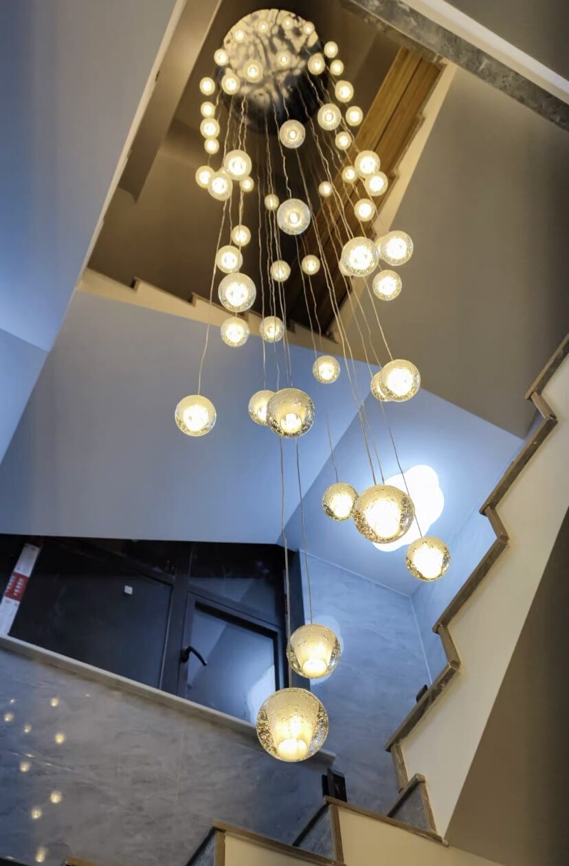 Oversized Nordic Art Round Air Bubbles Pendant Chandelier for Stairs/Spiral Staircase/Hotel Lobby - Zelno Lighting