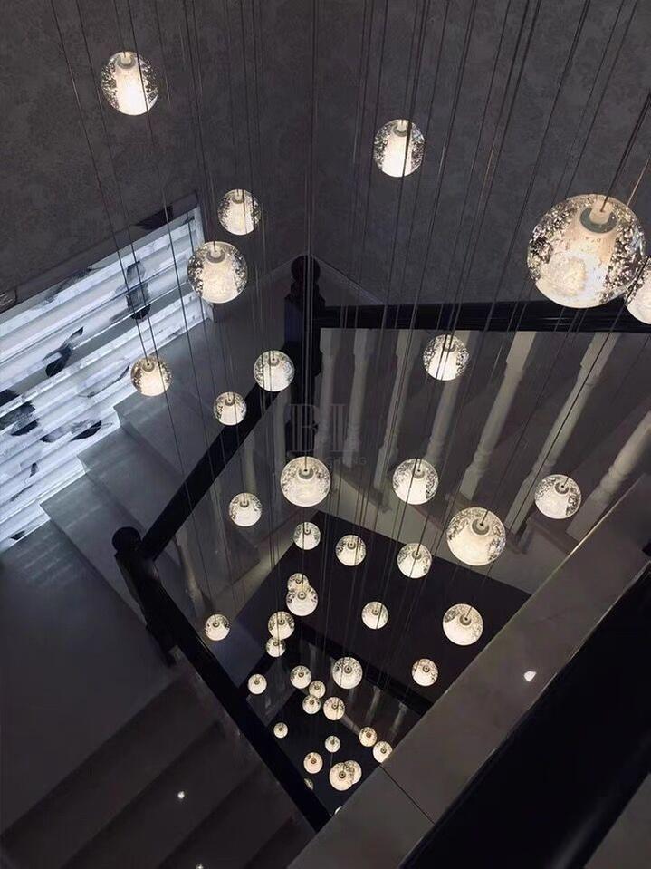 Oversized Nordic Art Round Air Bubbles Pendant Chandelier for Stairs/Spiral Staircase/Hotel Lobby - Zelno Lighting