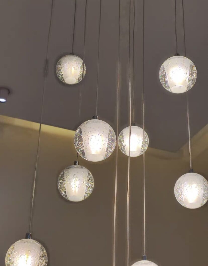 Oversized Nordic Art Round Air Bubbles Pendant Chandelier for Stairs/Spiral Staircase/Hotel Lobby - Zelno Lighting