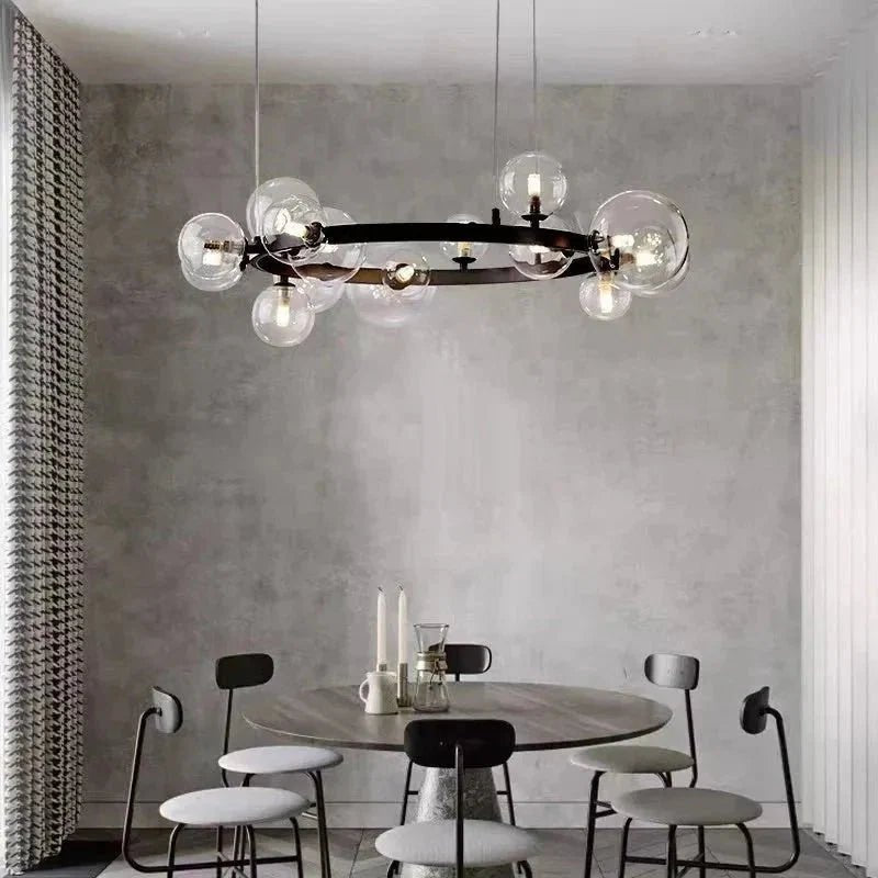 Oversized Nordic Black Iron Glass Bubble Collection Chandelier Suit for Living/Dining Room - Zelno Lighting
