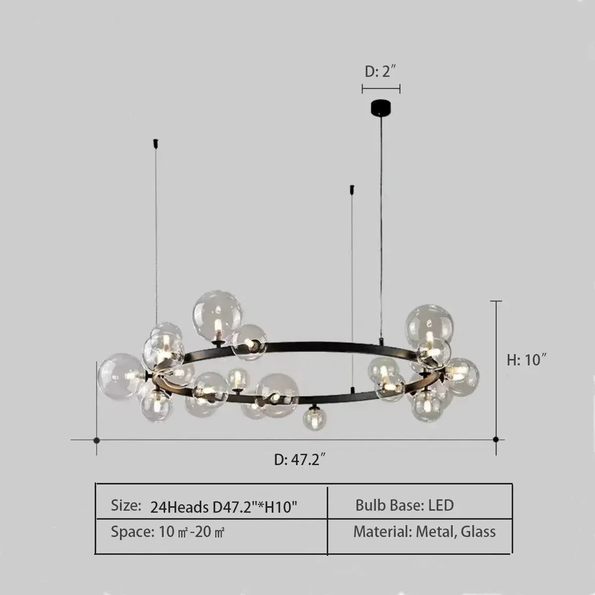 Oversized Nordic Black Iron Glass Bubble Collection Chandelier Suit for Living/Dining Room - Zelno Lighting