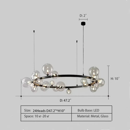 Oversized Nordic Black Iron Glass Bubble Collection Chandelier Suit for Living/Dining Room - Zelno Lighting