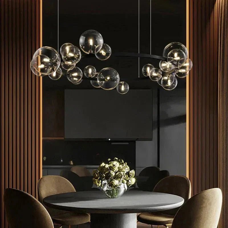 Oversized Nordic Black Iron Glass Bubble Collection Chandelier Suit for Living/Dining Room - Zelno Lighting