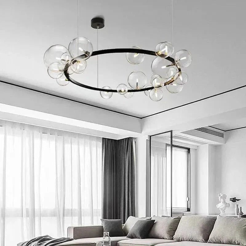 Oversized Nordic Black Iron Glass Bubble Collection Chandelier Suit for Living/Dining Room - Zelno Lighting