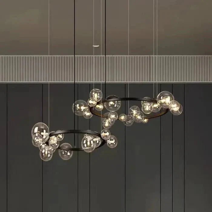 Oversized Nordic Black Iron Glass Bubble Collection Chandelier Suit for Living/Dining Room - Zelno Lighting