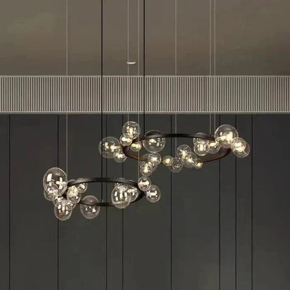 Oversized Nordic Black Iron Glass Bubble Collection Chandelier Suit for Living/Dining Room - Zelno Lighting