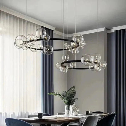 Oversized Nordic Black Iron Glass Bubble Collection Chandelier Suit for Living/Dining Room - Zelno Lighting