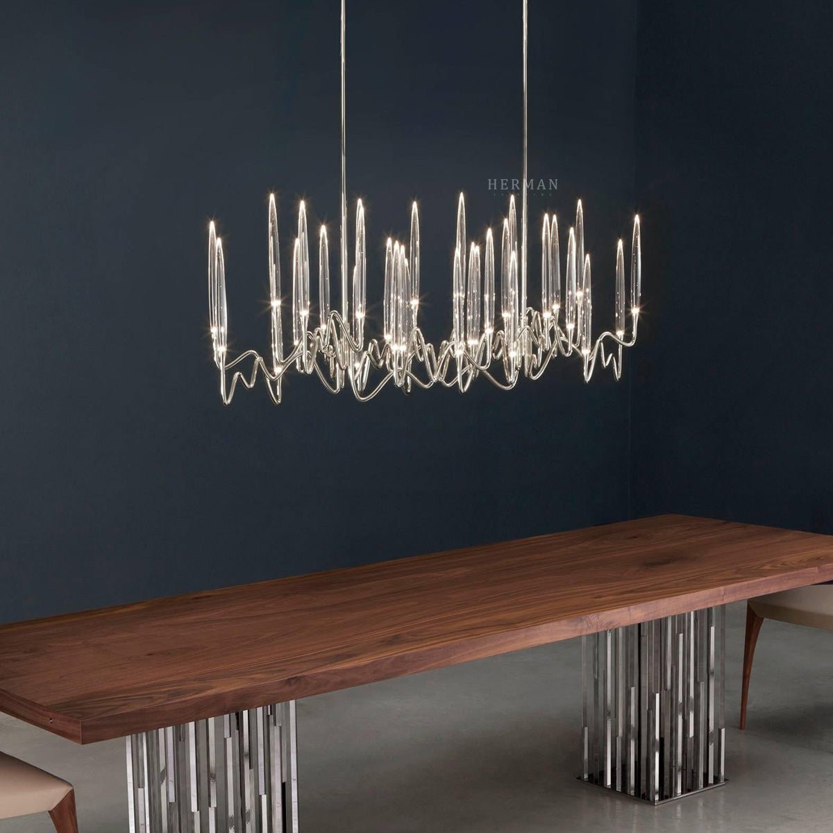 Pezzo Crystal Long Chandelier L78'' 59'' 40'' - Zelno Lighting