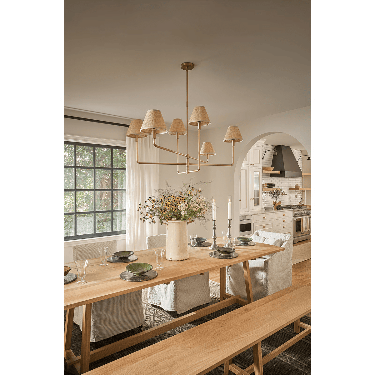 Polara Rattan Chandelier in Blackened Brass - Zelno Lighting