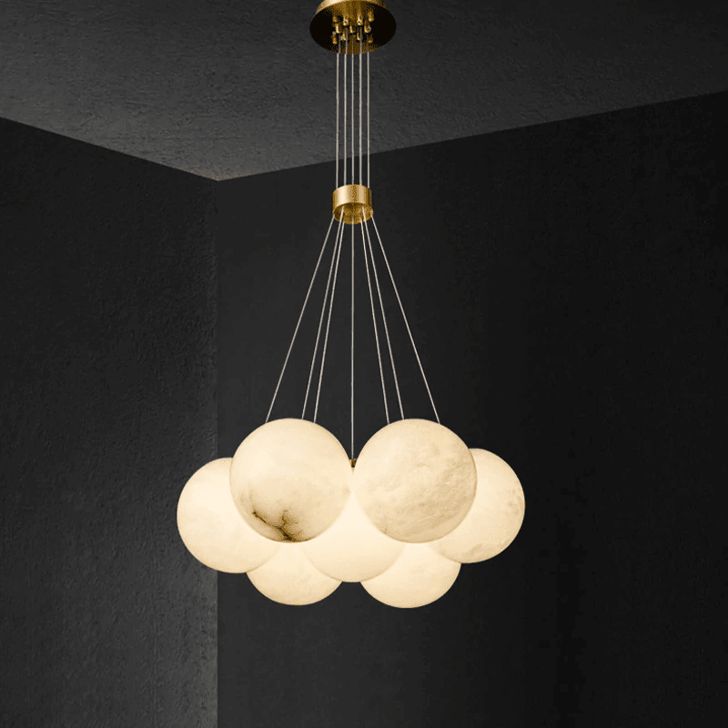 Post Modern Alabaster Globe Ceiling Pendant Light, Alabaster Chandelier Over Dining Table - Zelno Lighting