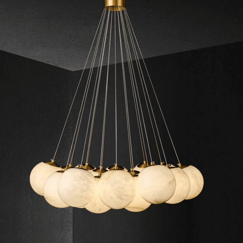 Post Modern Alabaster Globe Ceiling Pendant Light, Alabaster Chandelier Over Dining Table - Zelno Lighting