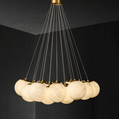 Post Modern Alabaster Globe Ceiling Pendant Light, Alabaster Chandelier Over Dining Table - Zelno Lighting