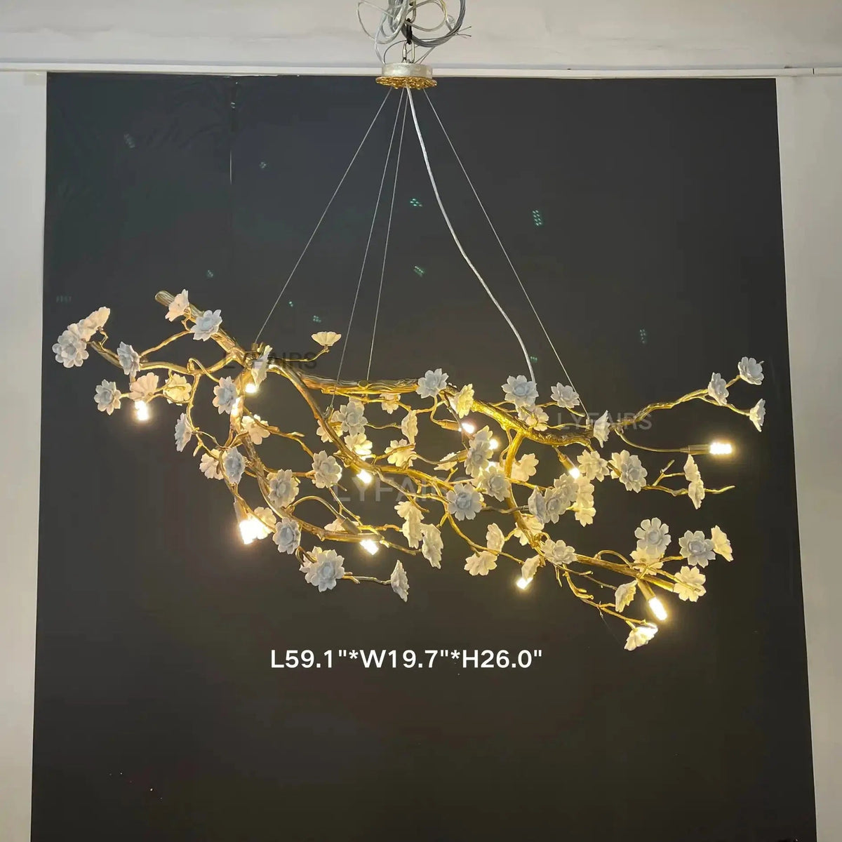 Post-Modern Art Brass and Ceramics Flower Pendant Branch Chandelier for Living/Dining Room - Zelno Lighting