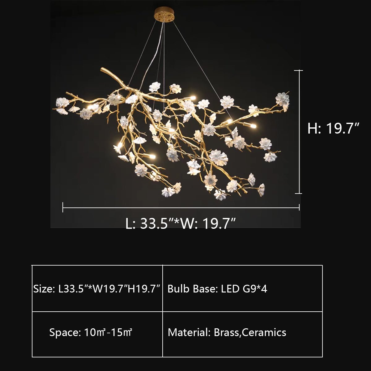 Post-Modern Art Brass and Ceramics Flower Pendant Branch Chandelier for Living/Dining Room - Zelno Lighting