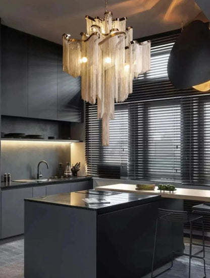 Post-Modern Extra Large Stainless Steel Long Tassel Chandelier for Large Living Room / Staircase / Villa / Duplexes - Zelno Lighting