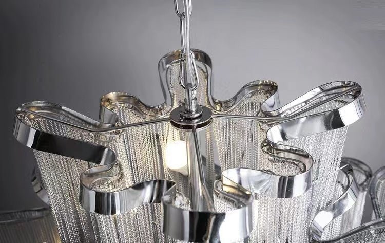 Post-Modern Extra Large Stainless Steel Long Tassel Chandelier for Large Living Room / Staircase / Villa / Duplexes - Zelno Lighting