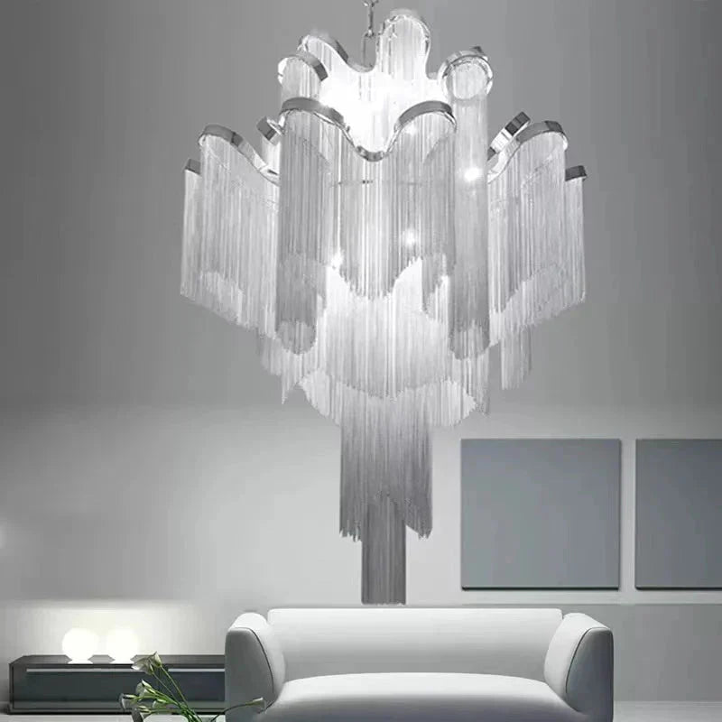 Post-Modern Extra Large Stainless Steel Long Tassel Chandelier for Large Living Room / Staircase / Villa / Duplexes - Zelno Lighting