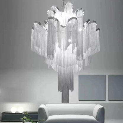 Post-Modern Extra Large Stainless Steel Long Tassel Chandelier for Large Living Room / Staircase / Villa / Duplexes - Zelno Lighting