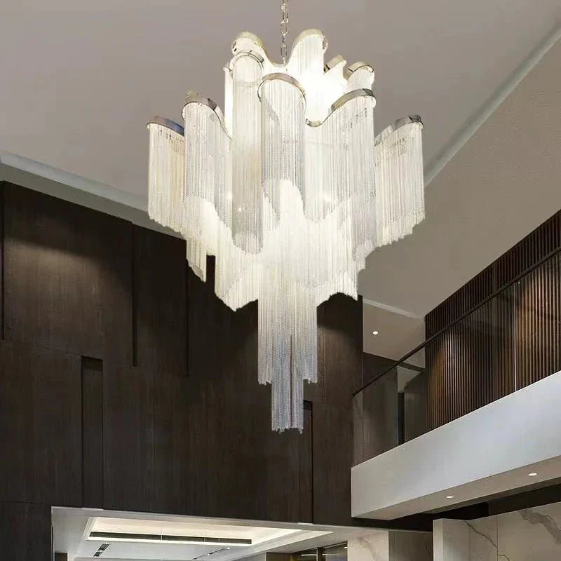 Post-Modern Extra Large Stainless Steel Long Tassel Chandelier for Large Living Room / Staircase / Villa / Duplexes - Zelno Lighting