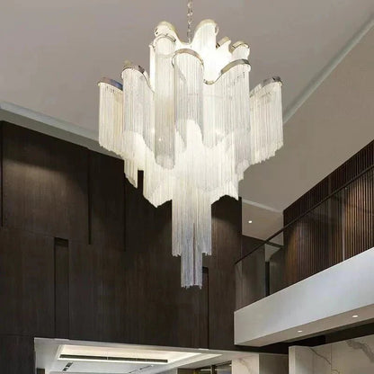 Post-Modern Extra Large Stainless Steel Long Tassel Chandelier for Large Living Room / Staircase / Villa / Duplexes - Zelno Lighting