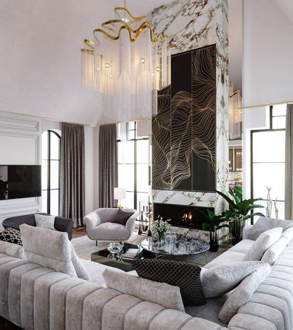 Post-Modern Extra Large Stainless Steel Long Tassel Chandelier - Zelno Lighting