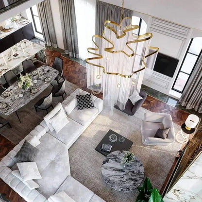 Post-Modern Extra Large Stainless Steel Long Tassel Chandelier - Zelno Lighting
