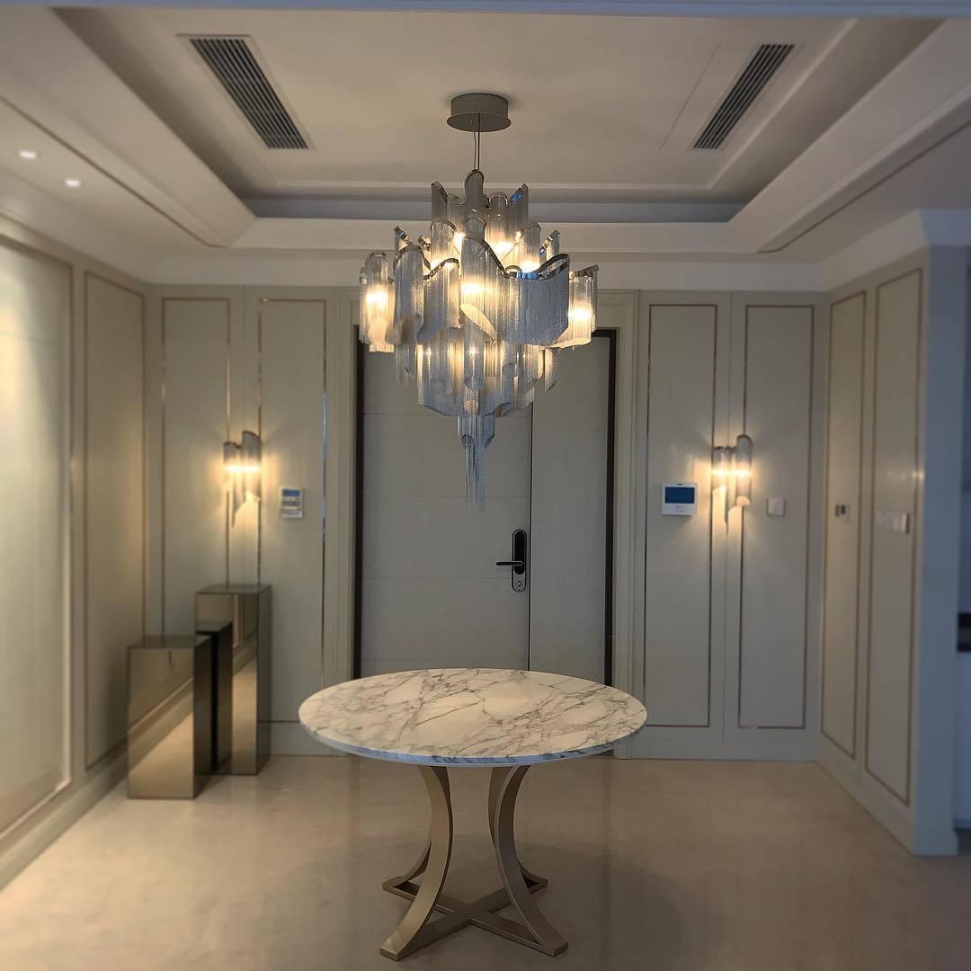 Post-Modern Extra Large Stainless Steel Long Tassel Chandelier - Zelno Lighting